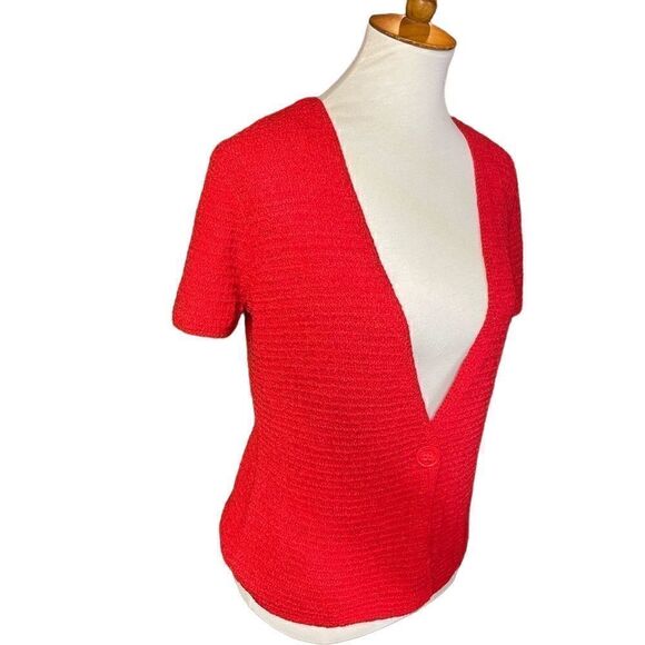 Jones New York Collection Red Short Sleeve One Button Closure Cardigan Size Peti - Picture 4 of 11